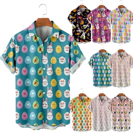 

Easter Unisex Button Down Hawaiian Shirt Easter Fashion Short Sleeve Clothes For Men Kids