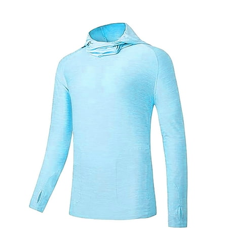 SNOWSONG Long Sleeve Shirts for Men Clearance! Men s Sun Hoodie UPF50+ Fishing Hiking Shirt Ultraviolet Protective Lightweight Clothing SPF Shirts UV Shirts for Men Lightweight Shirt Men Blue 2XL