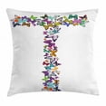 thumbnail image 1 of Letter T Throw Pillow Cushion Cover, Language of the Springtime Themed Alphabet Design with Butterflies and Letter T, Decorative Square Accent Pillow Case, 18 X 18 Inches, Multicolor, by Ambesonne, 1 of 2