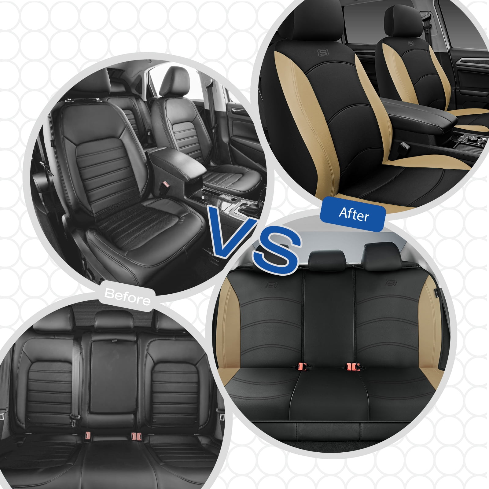 Skechers Lycra Memory Foam Car Seat Covers,Soft,Comfortable,Universal Fit for Cars,Trucks and SUVs Beige Full Set