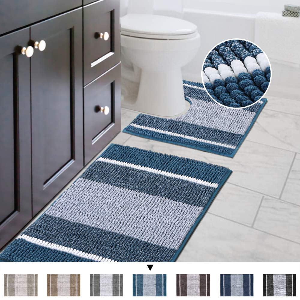Original Striped Luxury Chenille Bathroom Rug Mat (32" x 20"/20" x 20