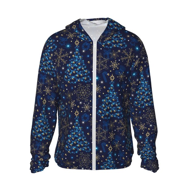 Balery Christmas Tree Sudadera ligera de manga larga con capucha y protección solar UPF 50+ para hombre y mujer, ideal para pesca y running-Medium