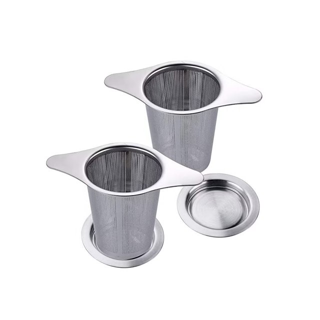 Filtro de té de acero inoxidable con orificio fino, 2 uds., con dos pestañas y tapa JM