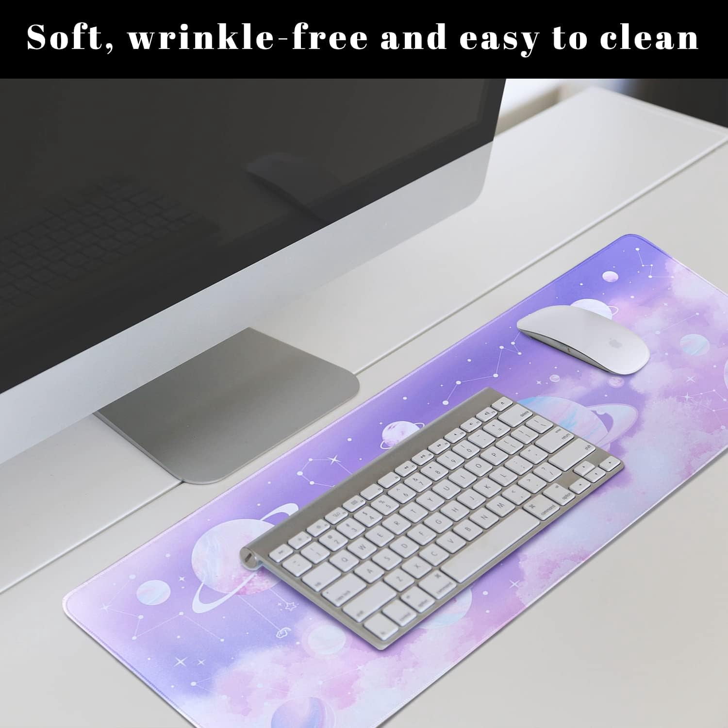 Aesthetic Pastel Gaming Mouse Pad for Desk XL Extended, Star Constellation Space Marble Planet Pink Purple Desk Pad Large Keyboard Desk Mat, Kawaii Cute Desk Accessories Decor Stuff, 31.5 X 11.8 Inch