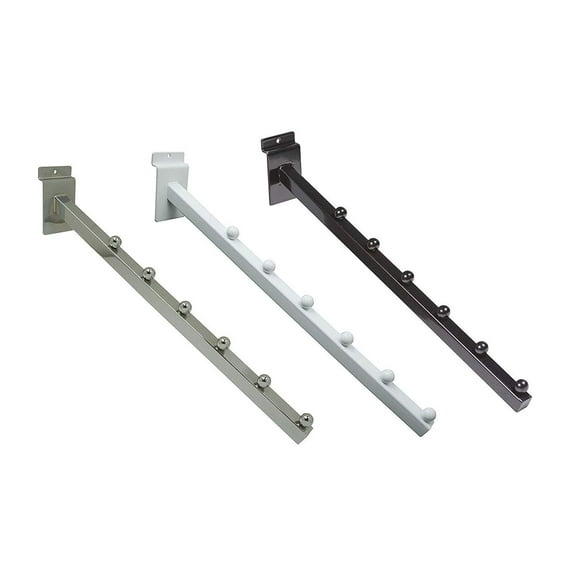 6 Ball Slatwall Waterfall, 18" L Square Tube Faceout Hook for Retail Slat Panels, White, 2 Pack