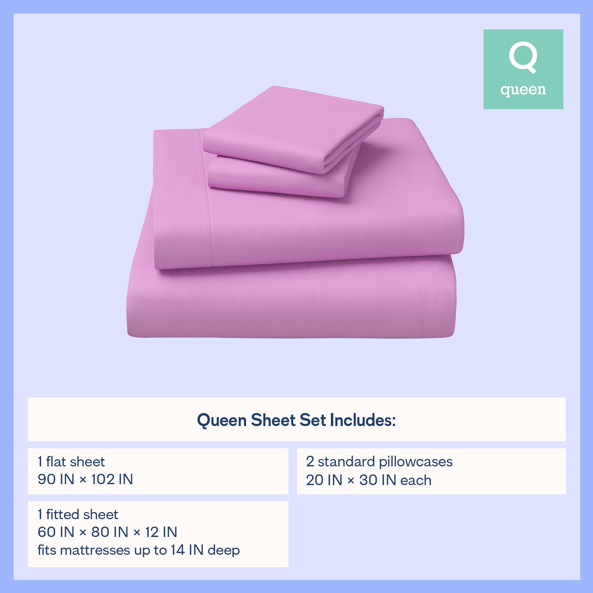 Mainstays Kids Microfiber Bed Sheet Set, Queen, Vibrant Orchid, 4 Pieces