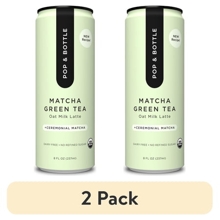 (2 pack) Pop & Bottle Matcha Oat Milk Latte + Reishi & Maitake, Organic, Shelf-Stable, Ambient 8 fl oz
