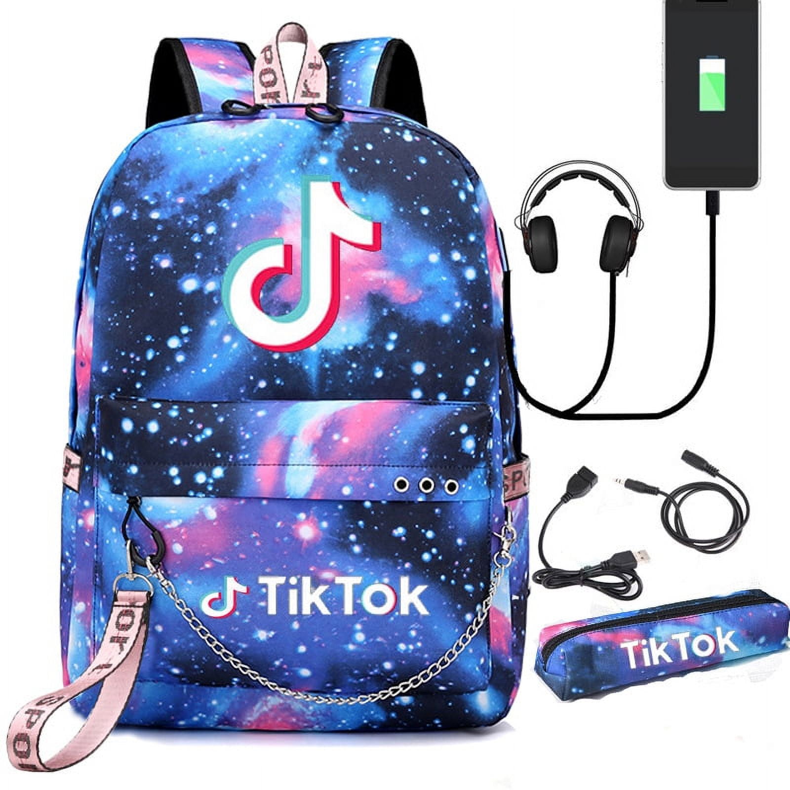 TikTok TikTok Backpack Surrounding Starry Sky Canvas USB Charging School Bag Male and Female Student Leisure Travel Backpack Walmart