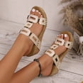 thumbnail image 3 of Rokment Womens Orthopedic Wedges Dressy Sandals 2026 Summer Fashion Casual Geometric Leather Open Toe Arch Support Platform Dress Slip on Comfortable Chunky Heeled Walking Slides White Size 6, 3 of 7
