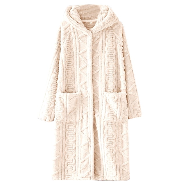 ameIAEA Peignoir à Capuche pour Femmes, Robe de Maison Boutonnée en Flanelle Polaire avec Poches