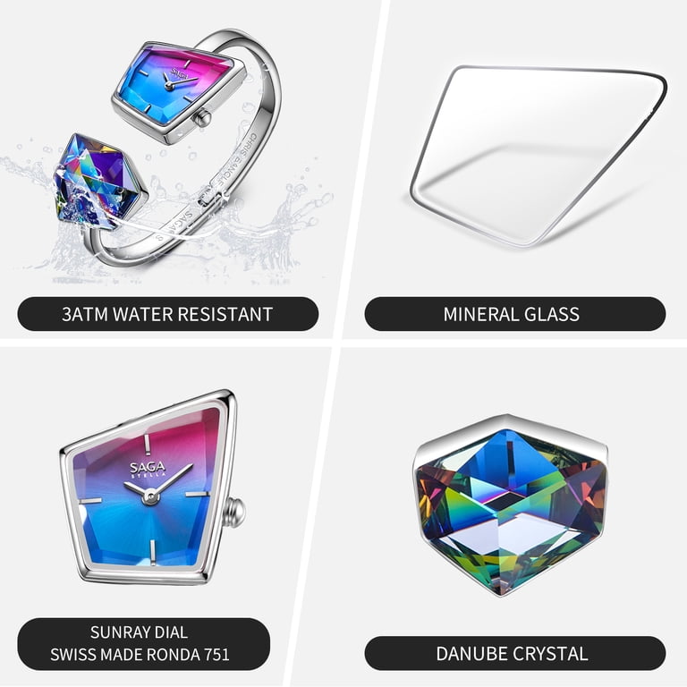 Women\'s Red Blue Cuff Bangle Quartz Watch Shaped Mineral Case Stainless Steel GENEVA Watch Womens Silver Tone Stainless Steel Classic  main image 3