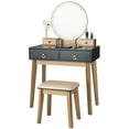 thumbnail image 1 of Patiojoy Vanity Table Set 3 Color LED Light Touch Screen Mirror w/ Stool Black, 1 of 9