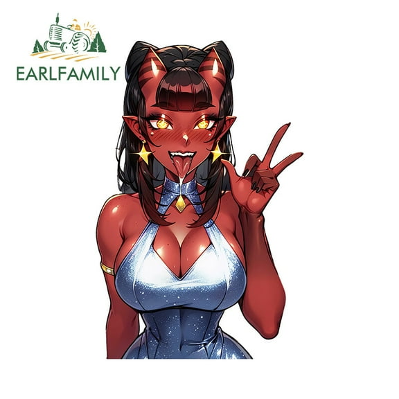 EARLFAMILY 5.1" Red Devil Girl Waifu Anime Car Decals Female Fashionable Sticker