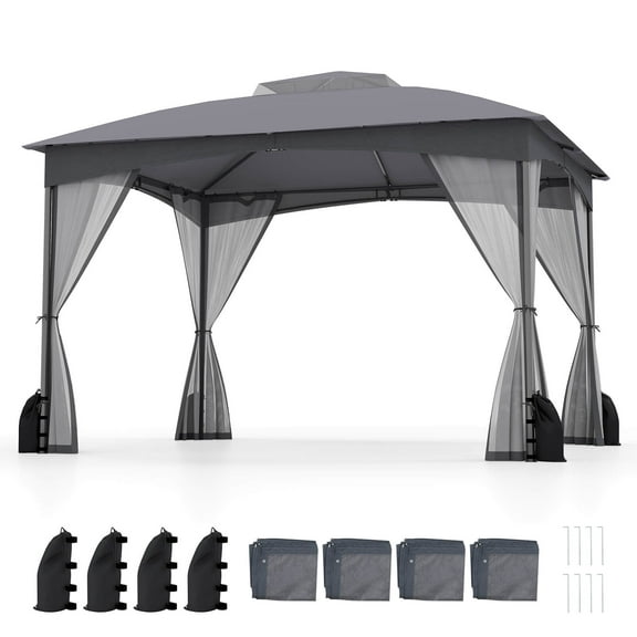 Costway 10x12 FT 2-Tier Patio Gazebo Canopy Netting Heavy-Duty Metal Easy-Setup Outdoor
