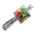 thumbnail image 1 of Colorful Tropical Rainforest Parrots Square Tie Bar Clip Clasp Tack- Silver or Gold, 1 of 5