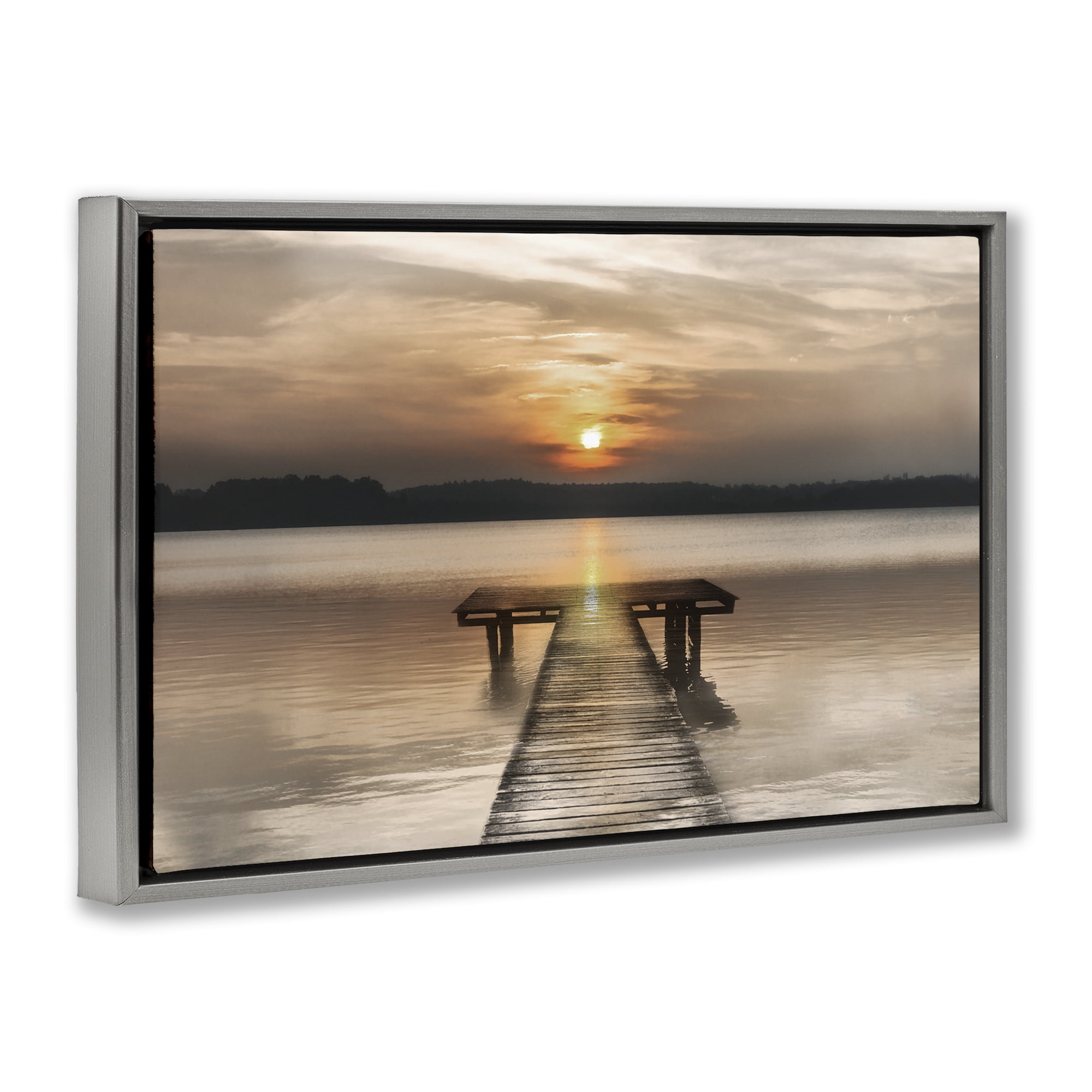 Stupell Industries Centric Reflective Sunrise Gray Framed Floater Canvas Wall Art, design by Irene Weisz