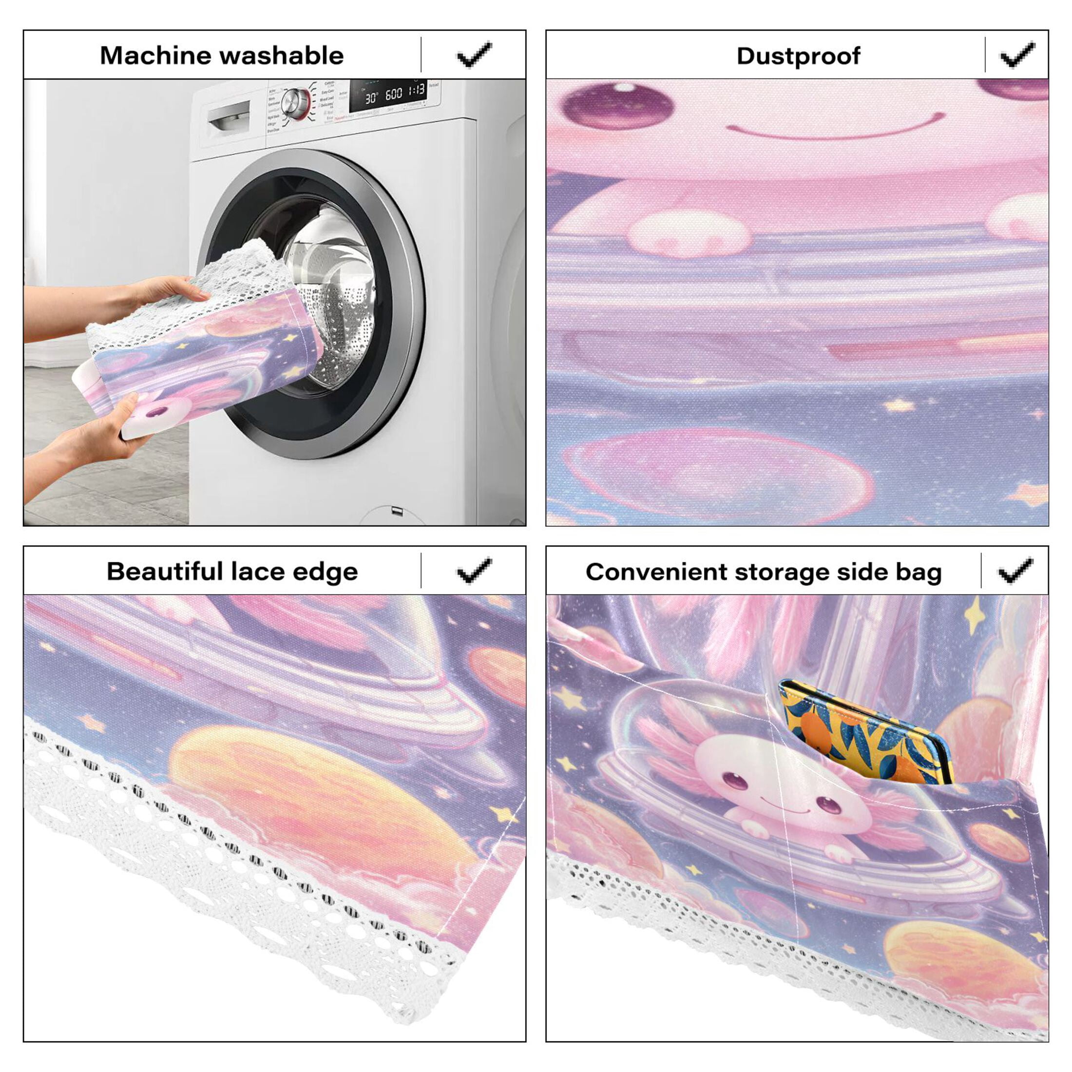 Wobogo Space Axolotl Washing Machine Cover Dustproof Washer Dryer Cover Waterproof Laundry Room Decorative Protector