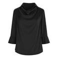 thumbnail image 4 of Lumtrix Womens Elegant Cowl Neck Satin Blouse Casual Bell 3/4 Sleeve Tops Dressy Business Collared Ruched Shirts Black L, 4 of 6