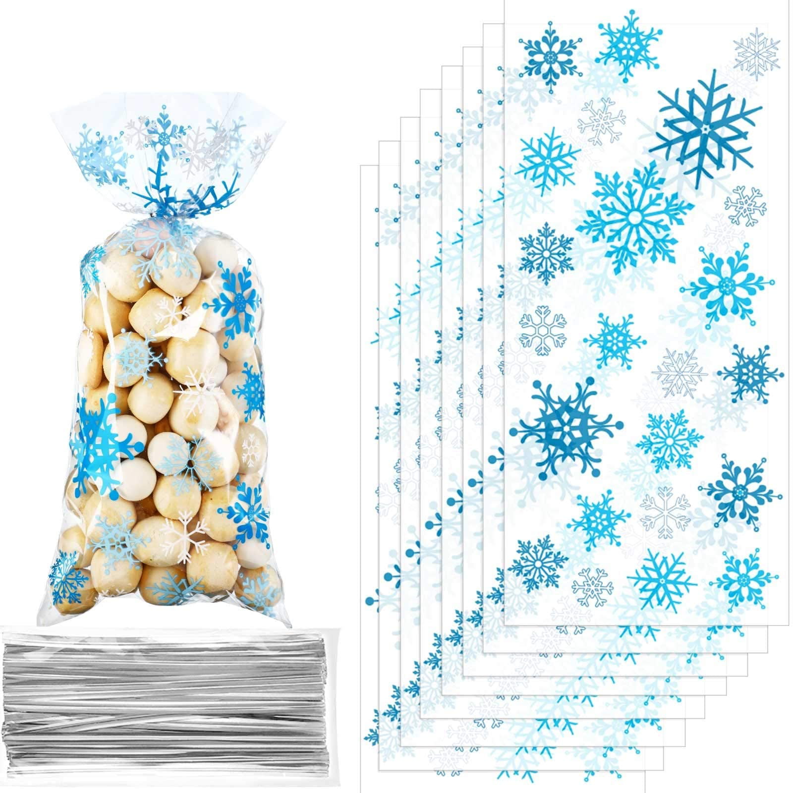 100 Pcs Christmas Snow Shape Cellophane Party Cookie Candy Biscuits Gift Bags 