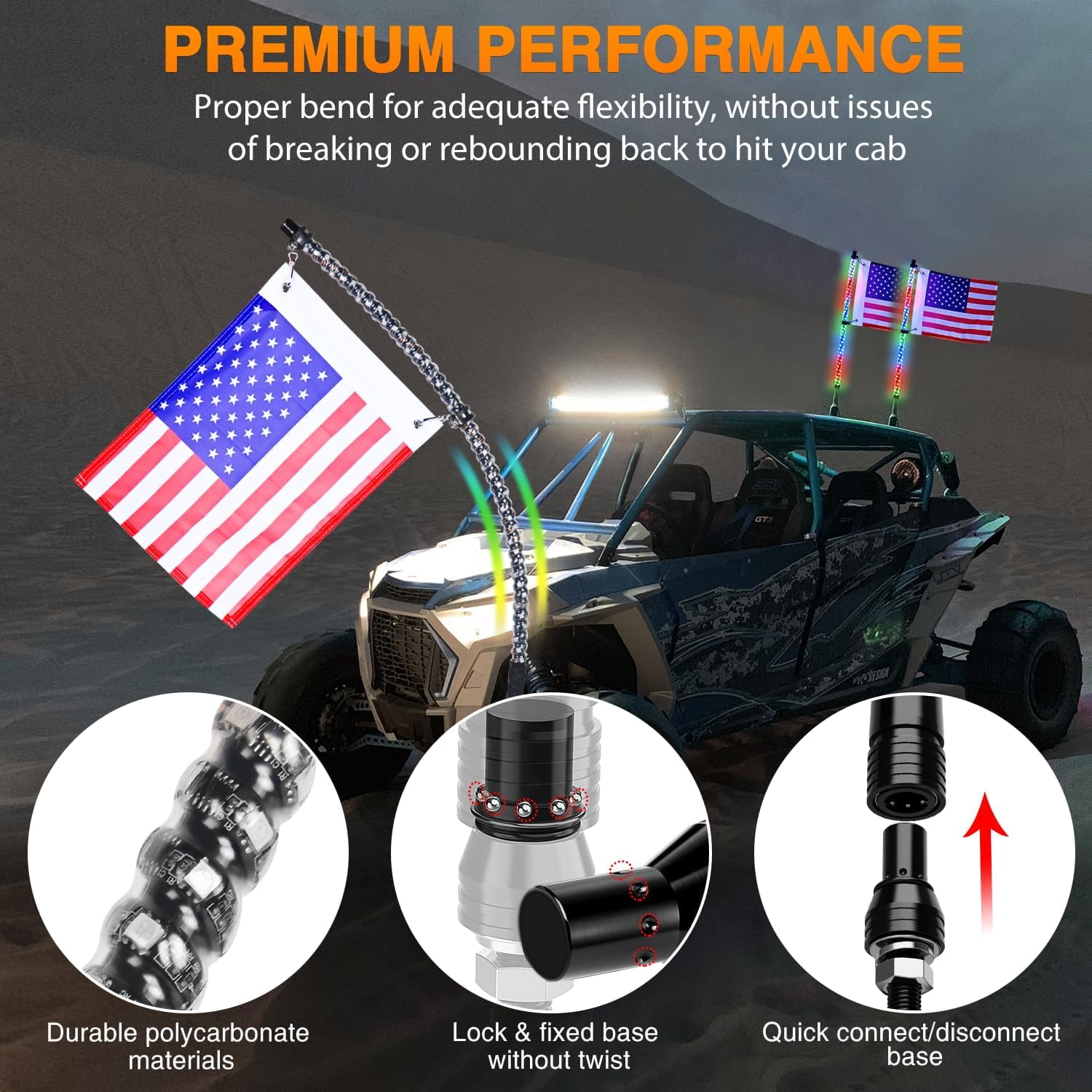 Nilight Spiral RGB LED Whip Light for Offroad Truck UTV ATV Dune Buggy RZR Polaris 2FT 2Pcs