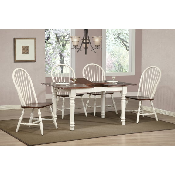 Extendable Dining Set - 5 Piece Rectangular Table & Chairs - Antique White/Brown Wood - Seats 4-6