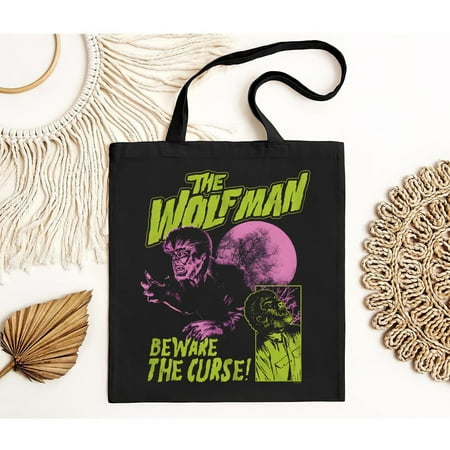 vintage The Wolfman Tote Bag Universal Monsters Beware The Curse Black Cotton SM - -TH16479
