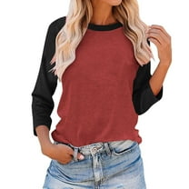 3/4 Sleeve Tops for Women Workout Jersey Shirts Baseball Style Raglan Tshirts Casual Color Block Tees Comfy Steetwear Red XXL
