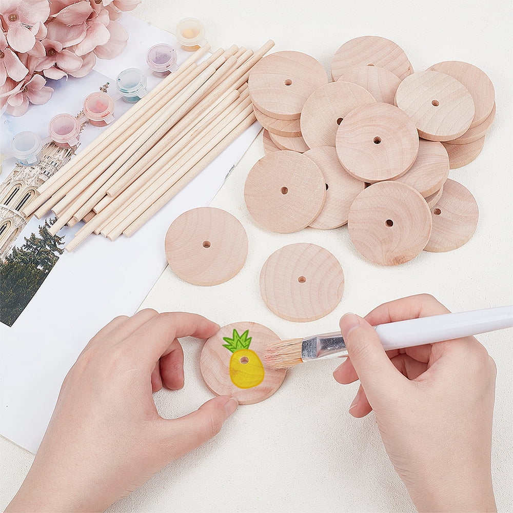 Schima Wood Unfinshed 100Pcs Wheel 50Pcs Stick Sets DIY Wooden Craft Wheat Stick: 15x0.5cm Wheel: 5x0.6cm Hole: 5.6mm