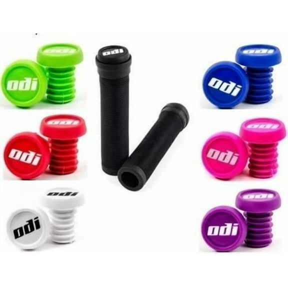 Odi Soft Longneck Flangeless Black Bicycle Grips-Pick Your End Plug Color Black/RED