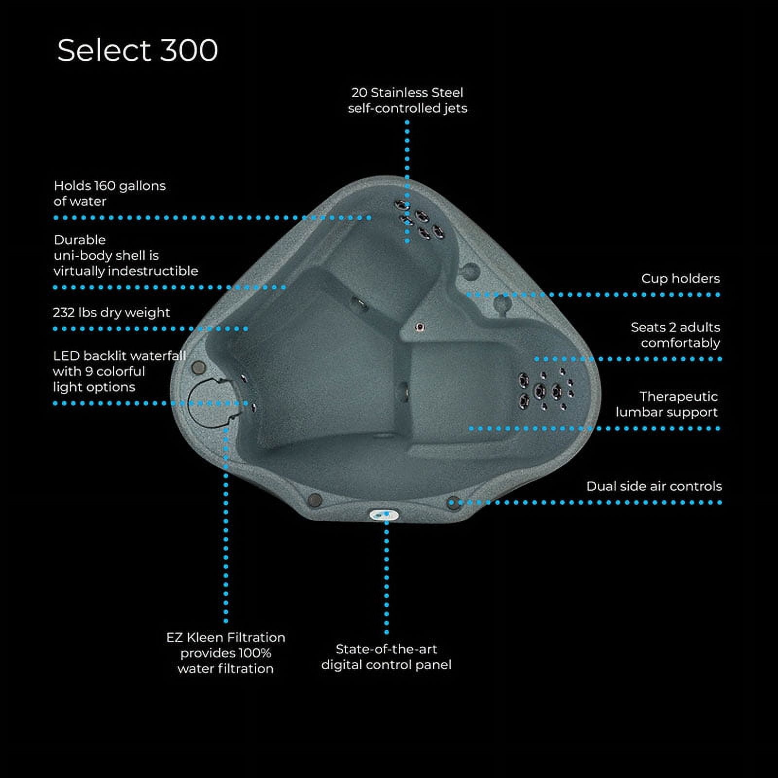 Premium 300 2-Person Stainless 20-Jets Plug and Play Hot Tub with Heater, Ozone and LED Waterfall in Keystone