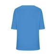 thumbnail image 4 of Ecqkame Summer Trendy Tops Women Elbow-Length V-Neck Solid Color Shirts Loose Soft Casual Breathable Blouse Sky Blue XL, 4 of 6