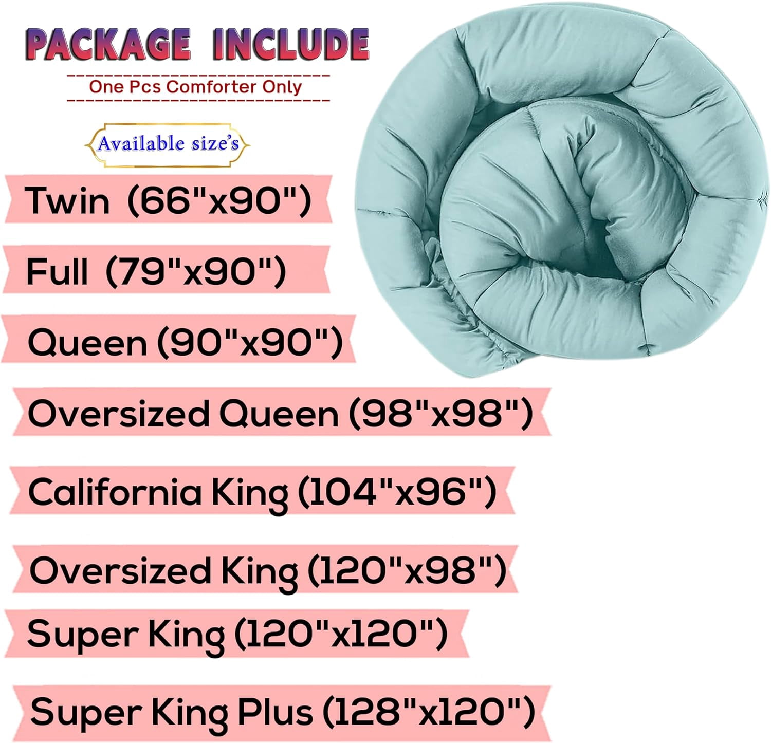100% Cotton All Season Down Alternative 1pc Box Stitched Comforter, Duvet Insert Cover, Pattern Solid Aqua Blue Color Super King Plus (128"x120") Size Machine Washable Lightweight