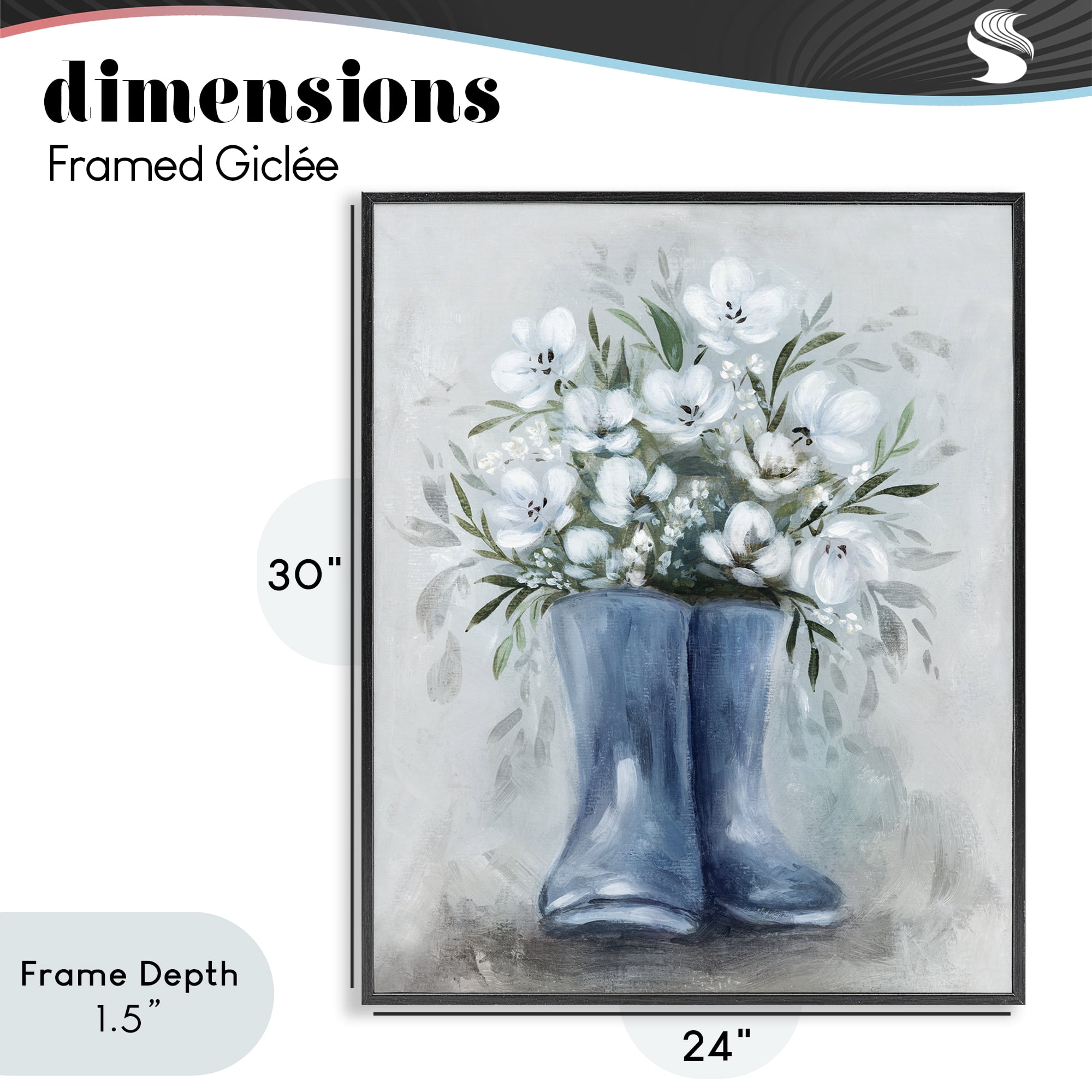 Stupell Industries Botanical Bouquet in Blue Boots Black Framed Giclee Art, design by Kristen Brockmon
