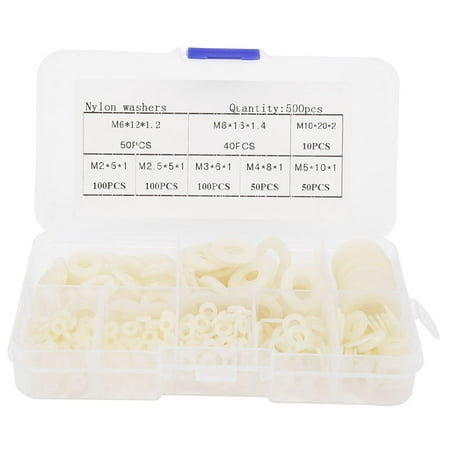 

clearance 500pcs/box Nylon Washer Set M2 M2.5 M3 M4 M5 M6 M8 M10 Hardware Fasteners AccessoriesWhite