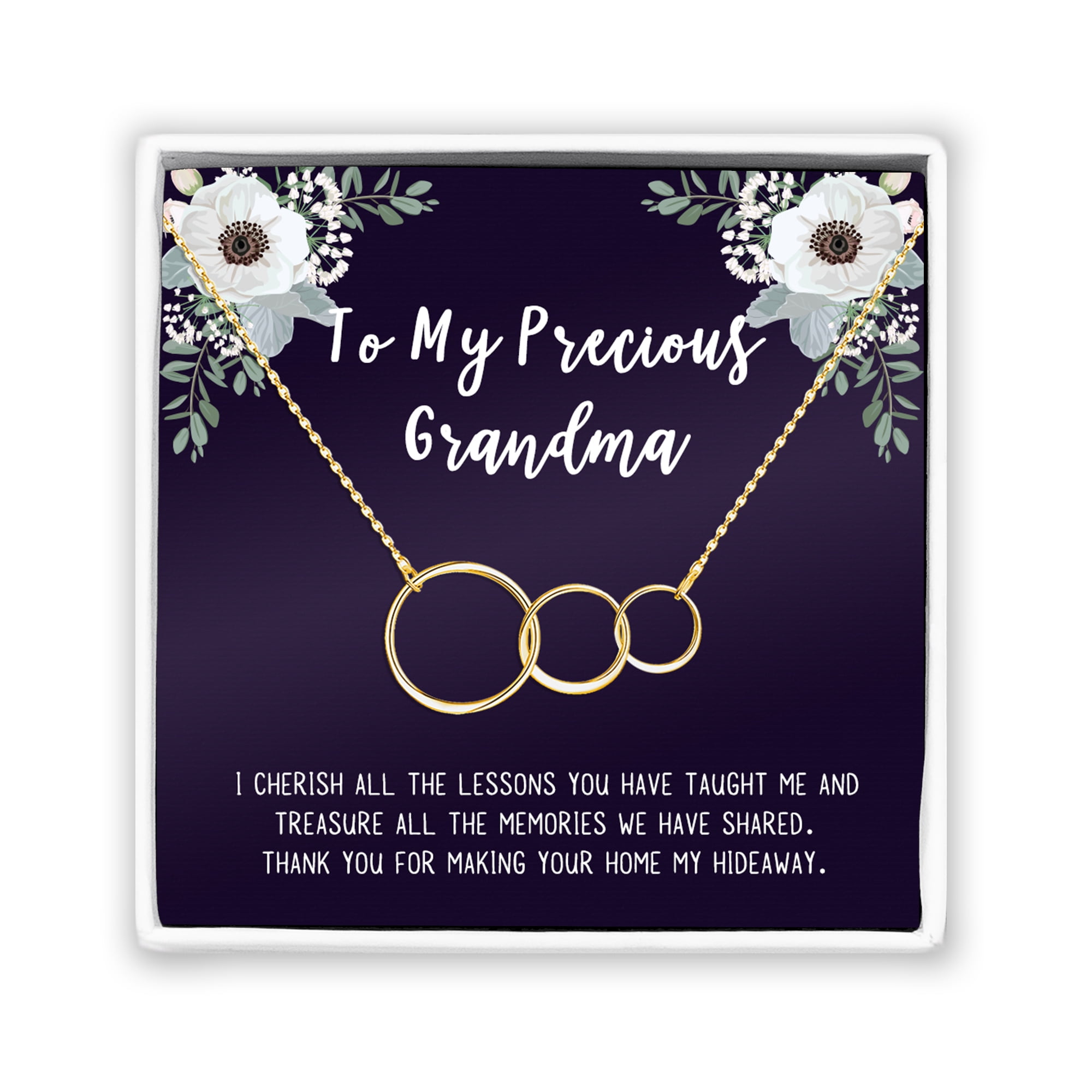 Mother's Day Gift for Grandma, Card and Necklace Gift for Grandma, Gift for Her, Jewelry Mother's Day Gift, with Gift Box and Ships Next Day! [3 Gold Rings, No-Personalized Card]