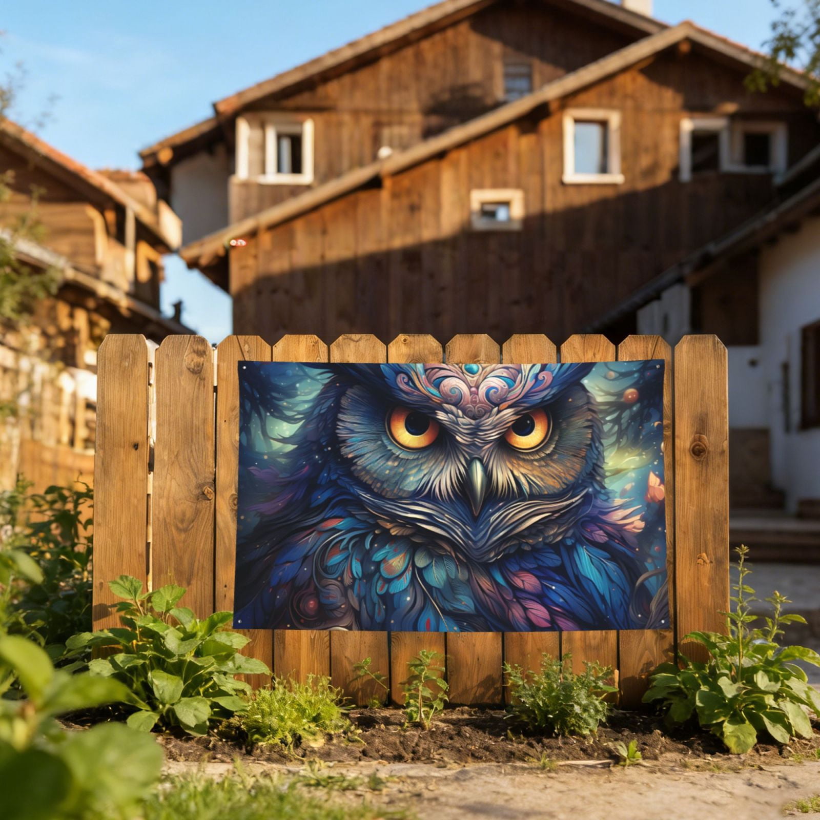 Galaxy Owl Starry Art Four Hole Decorated Banner Flag for Garden Yard Home Decoration Indoor Outdoor 4x6 Ft
