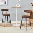 thumbnail image 4 of LUFTUT Bar Stools Set of 2,PU Leather with Stitching, Mid-Century Modern, 26-Inch Tall Barstools for Kitchen Home Bar, Caramel Brown, 4 of 7