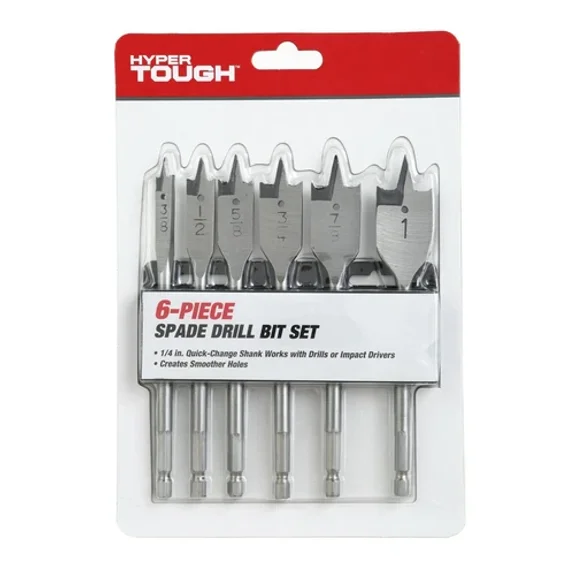 FABLE- 6Pc Wood Boring Drilling Spade Drill Bit Set - 1/4 Hex Drill Shank Quick Connect