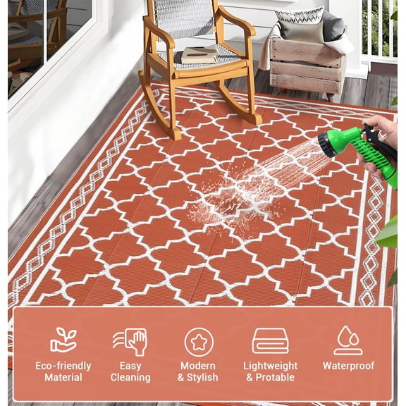 9x18FT Waterproof Outdoor Rug, Reversible Plastic Straw Patio Rug, Portable Indoor Outdoor Carpet for Porch, Deck, Backyard, Balcony, RV, Camping & Picnic