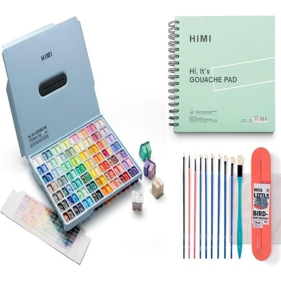 HIMI Twin Cup Jelly Gouache Paint Set, 112 Colors 12g pad for paint 10 professional brushes