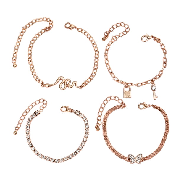 4 pulseras para mujer, joyería de muñeca, pulsera de cadena con dijes de moda ajustable, para fiesta de compromiso en la playa, cumpleaños