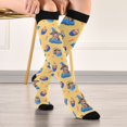 thumbnail image 5 of FORMRS Womens Knee High Socks Casual Long Thick Travel Daily Wear, 2 Pairs, Yellow Halloween Cat Pattern, 5 of 6