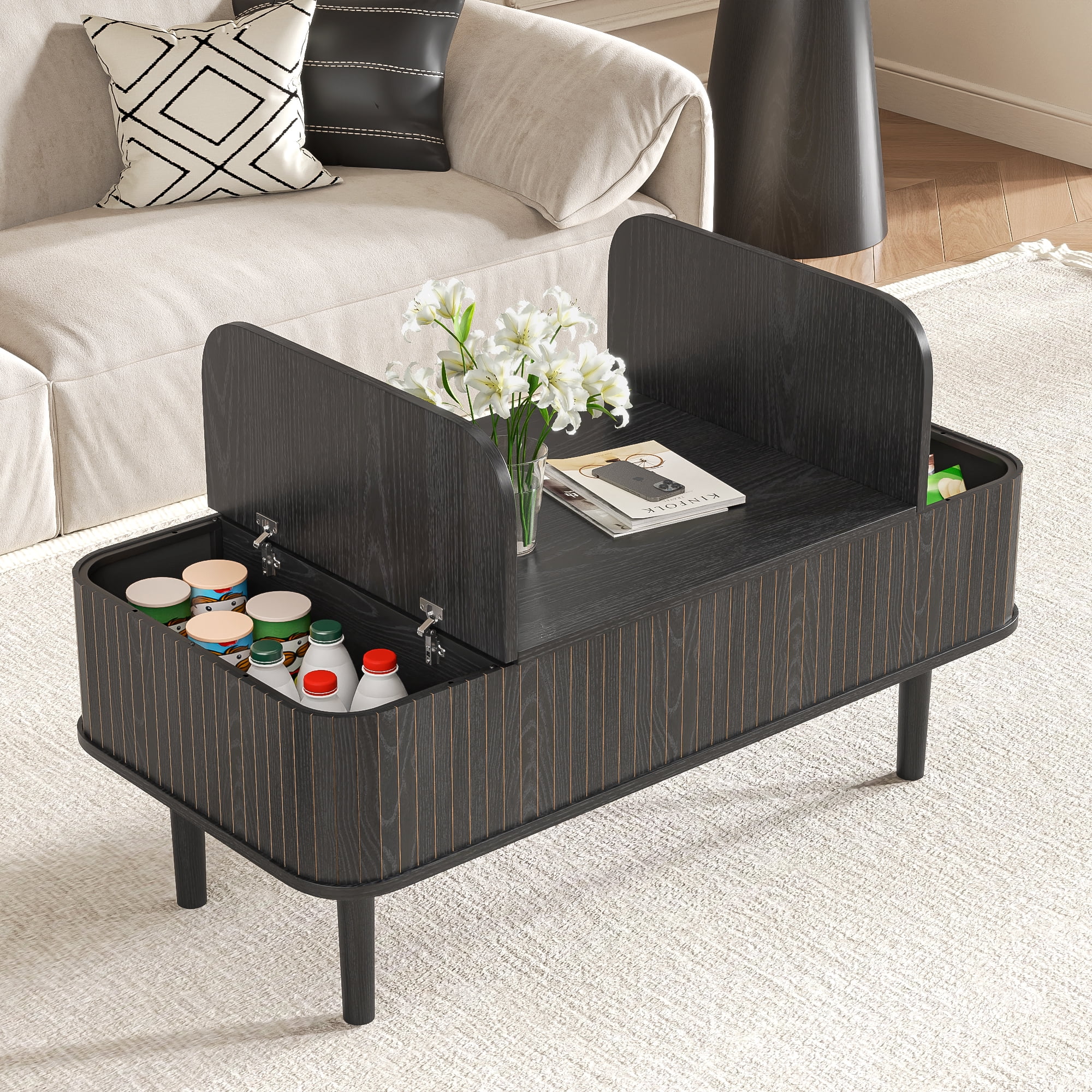 Lift Top Coffee Table with Storage, Mid Century Modern Coffee Table for Living Room, Small, Black