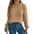 thumbnail image 5 of JUUNthy Sweater for Womens, Hollow Out Pattern Crewneck Long Sleeve 2026 Soft Comfort Knit Tops Burgundy S, 5 of 11