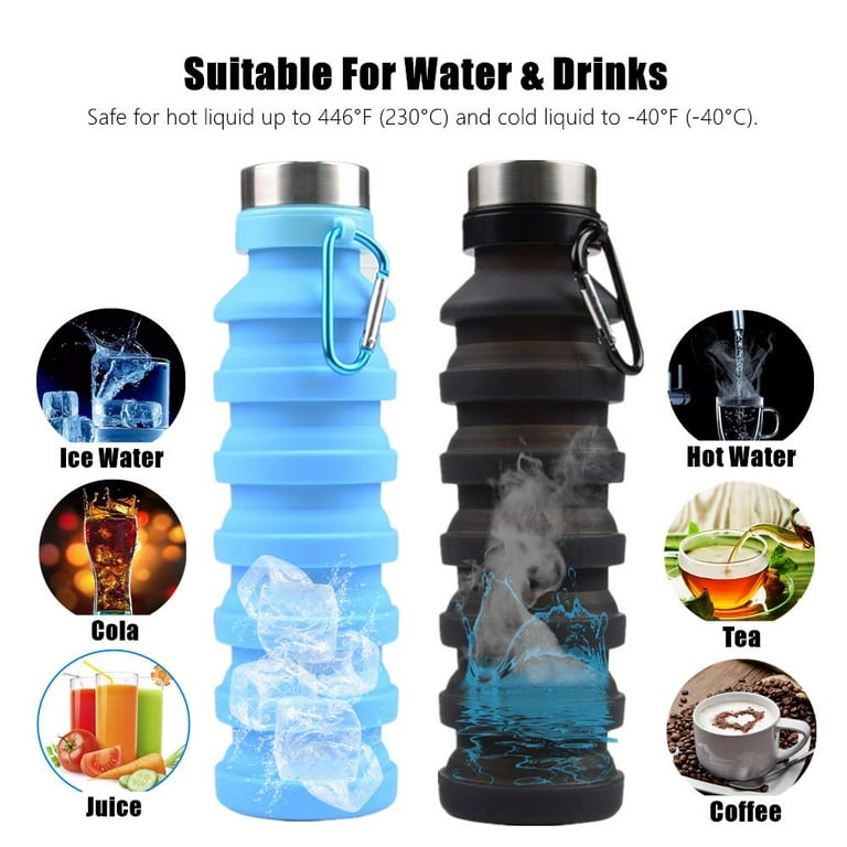  Almacura 2 Pack Travel Water Bottles TSA Approved Reusable  Collapse Traveling Collapsible Silicone Foldable BPA-Free, Steady 22 Oz,  Portable, Hiking, Durable, Leak Proof Twist Cap