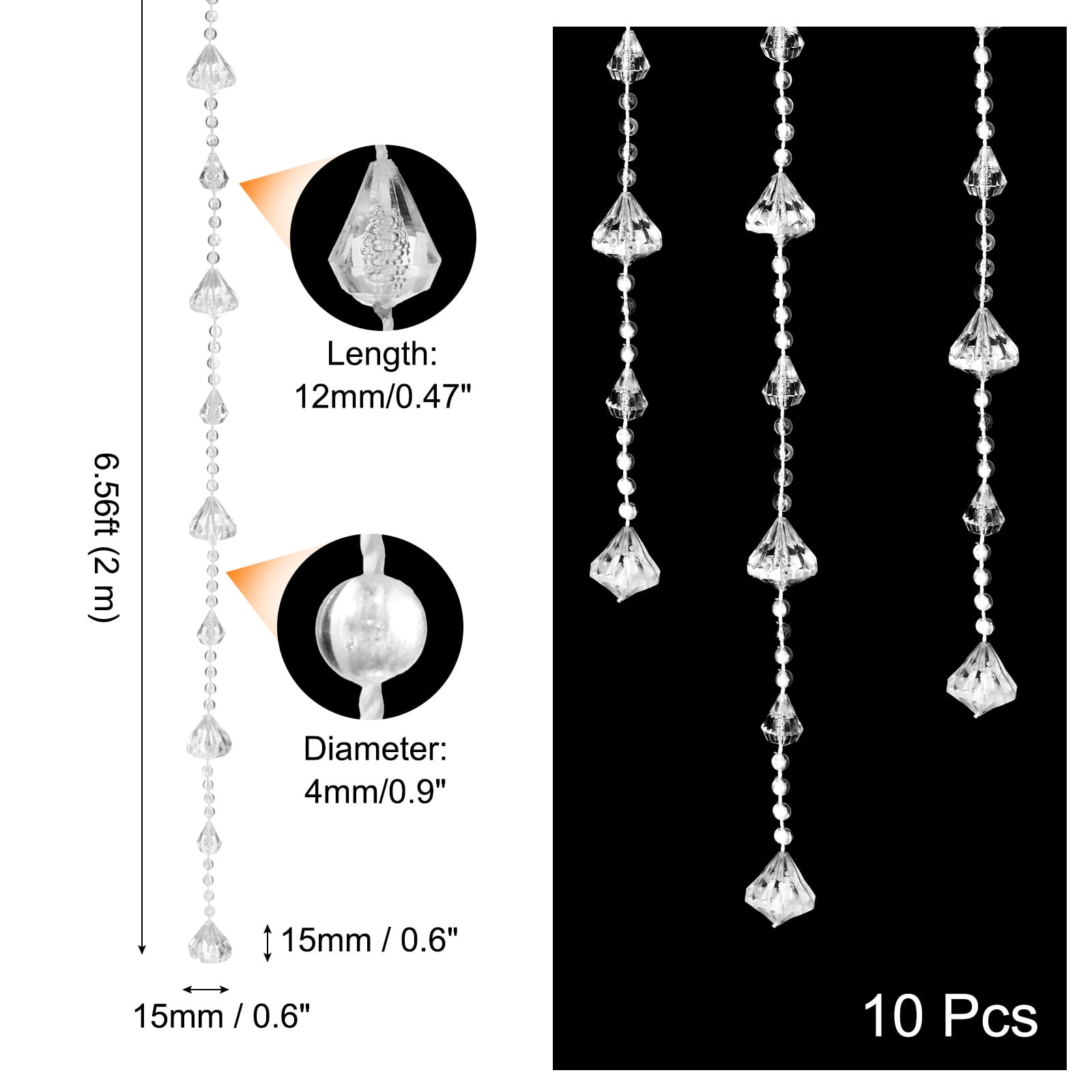 Unique Bargains Acrylic Crystal Garland Strands Clear Beads Chandelier 6.56ft