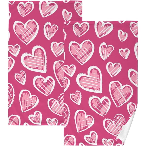 SKYSONIC Valentine's Day Cotton Hand Towels Set of 2 Absorbent Bath Towel Decorative Fingertip Towels for Bathroom Gym Spa Hotel Beach,16" x 28"