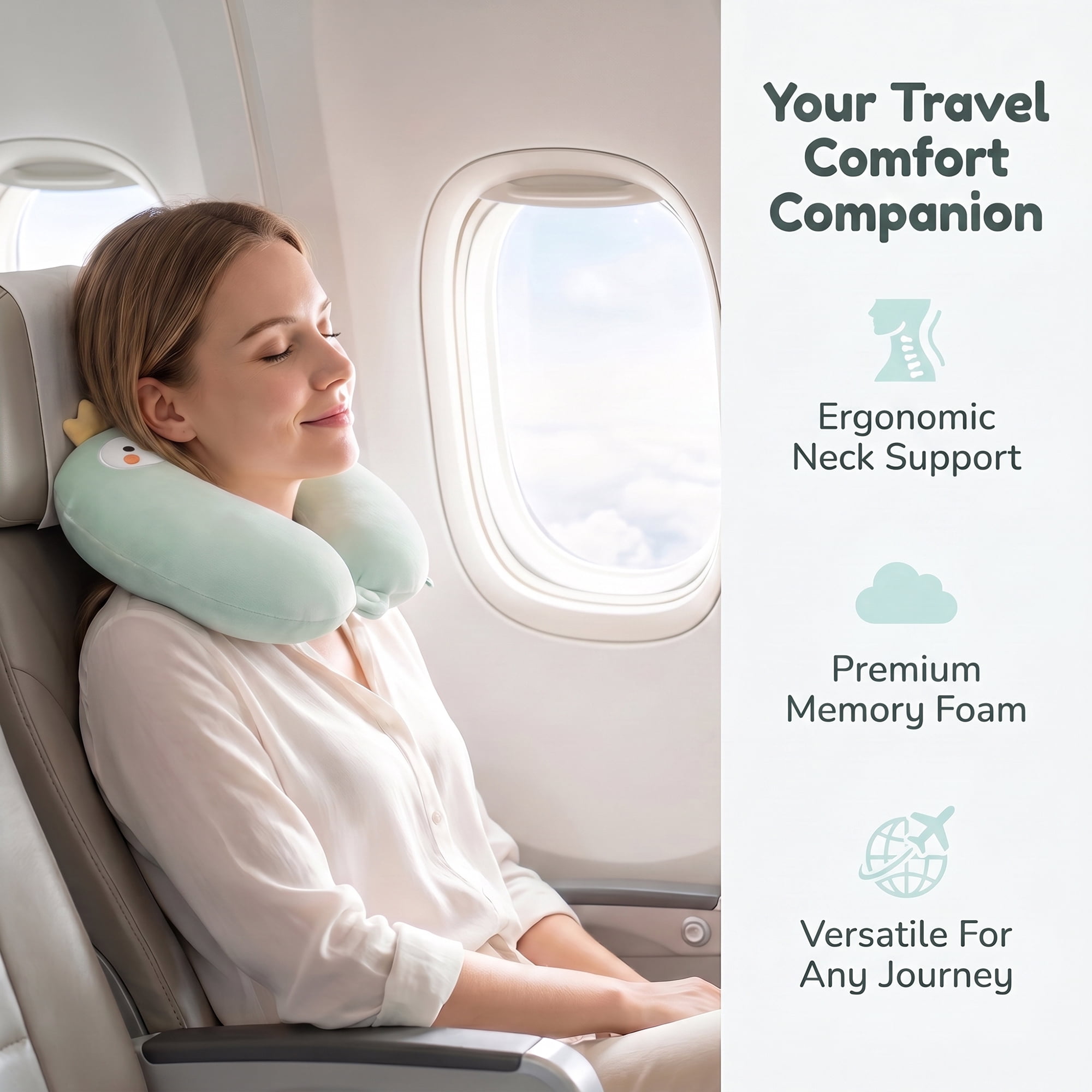 Unique Bargains Memory Foam Neck Pillow U Shape Snap Closure Head Rest Mint Green 12"x12"