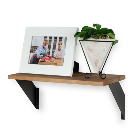 6 Foot Long Wall Shelf Wallniture 16.5 Inches Long Rustic Wall Mounted Floating Shelf Wood Wallnut with Black Brackets ()