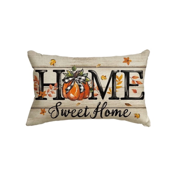 Sm:)e Fall Pillow Cover 12x20 Inch - Rustic Farmhouse Style Throw Pillowcase, Home Sweet Home with Pumpkin and Maple Leaves